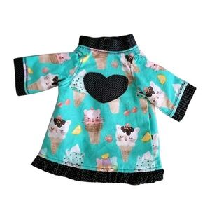 Dress for 11" Grogu Baby yoda Mattel GIRL Yodette Doll. Flannel Teal Cats Hearts